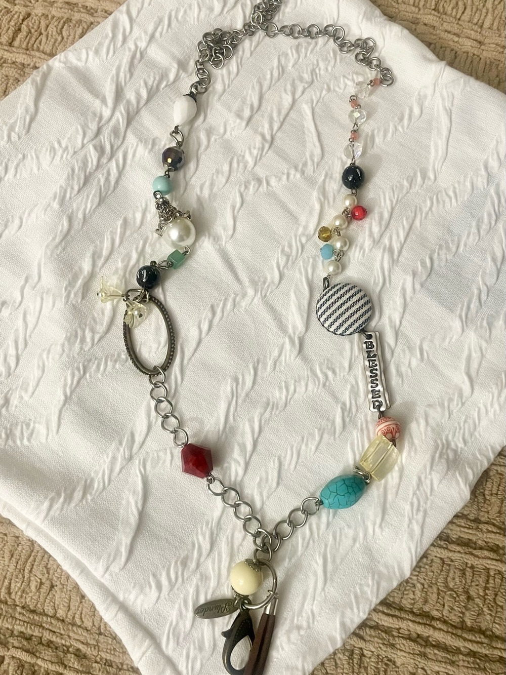 Plunder Multicolor Turquoise Red Cream Bead Charm Necklace